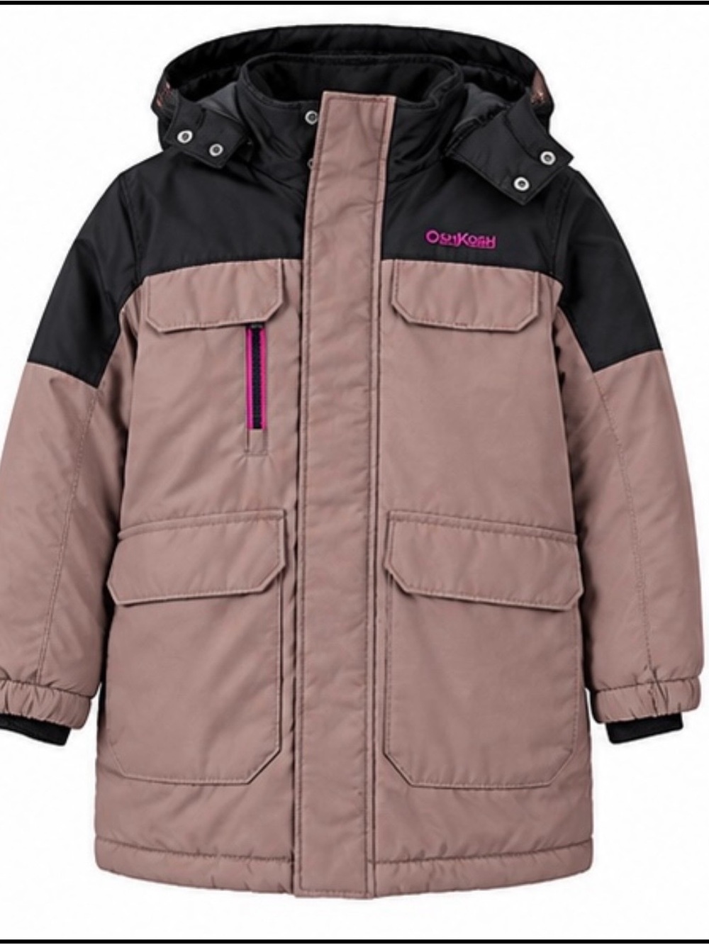 OshKosh B'gosh Mauve and Black Hooded Puffer Jacket